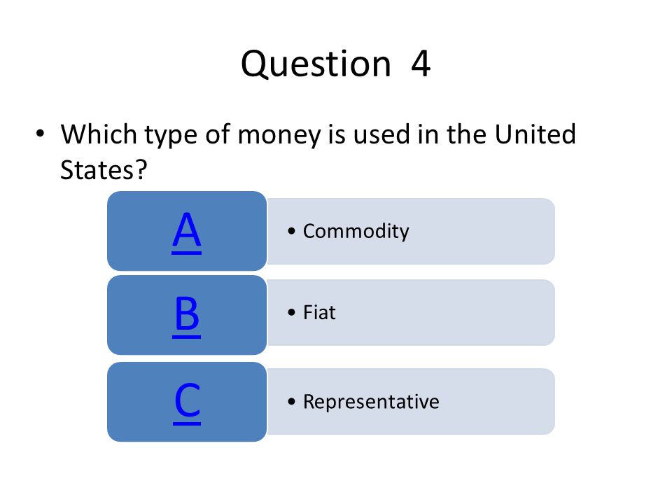 Question 4 Which type of money is used in the United States Commodity