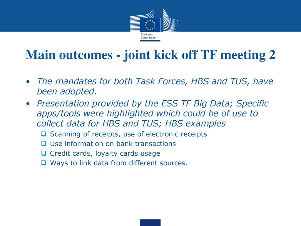 Main outcomes - joint kick off TF meeting 2