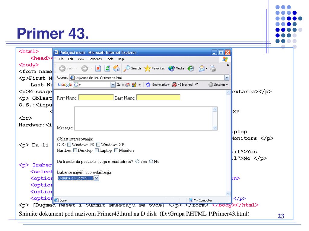 HTML obrasci Vežba IV. - ppt download