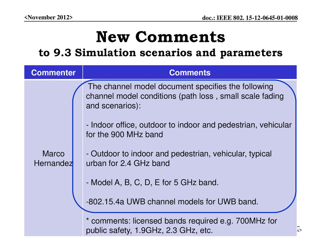 New Comments to 9.3 Simulation scenarios and parameters