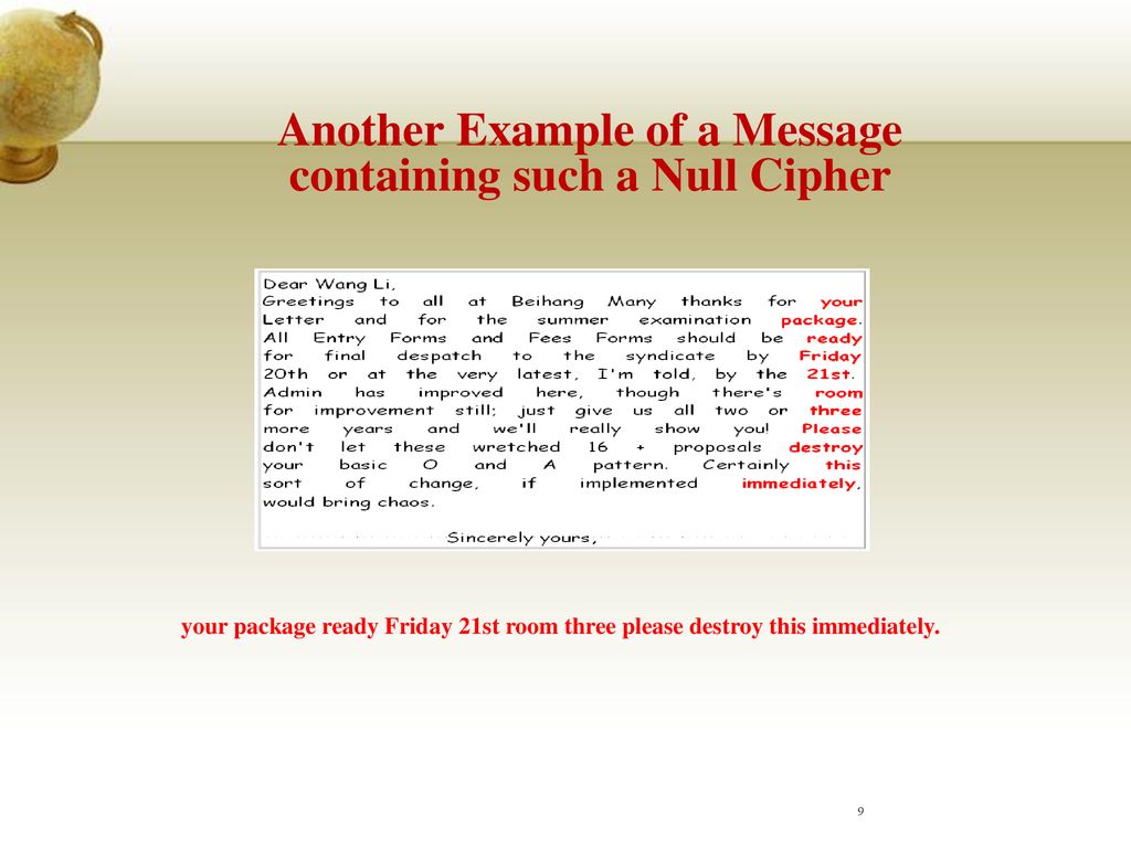 Another Example of a Message containing such a Null Cipher