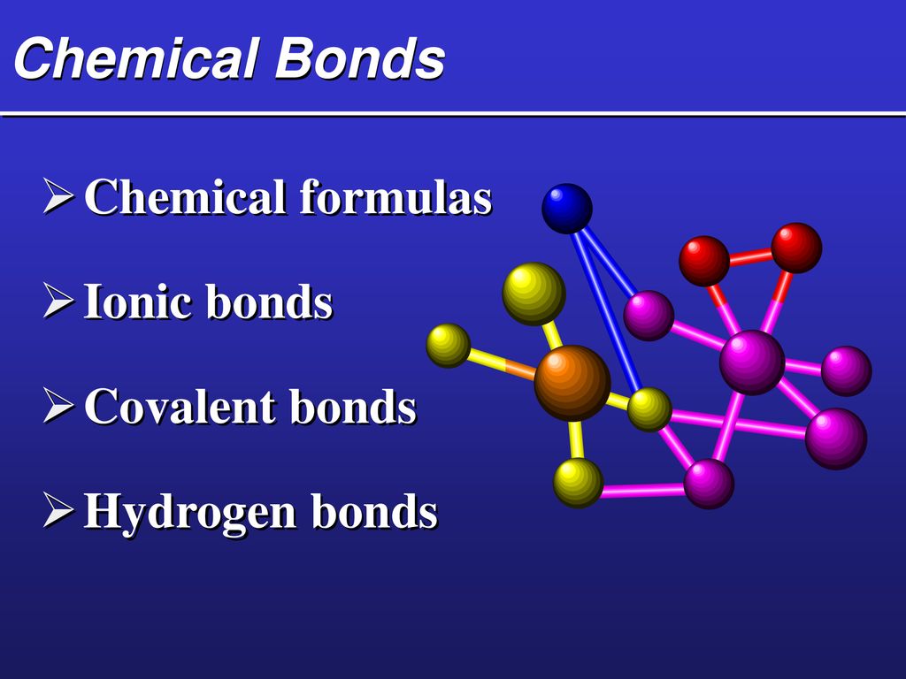 Chemical Bonds Chemical formulas Ionic bonds Covalent bonds