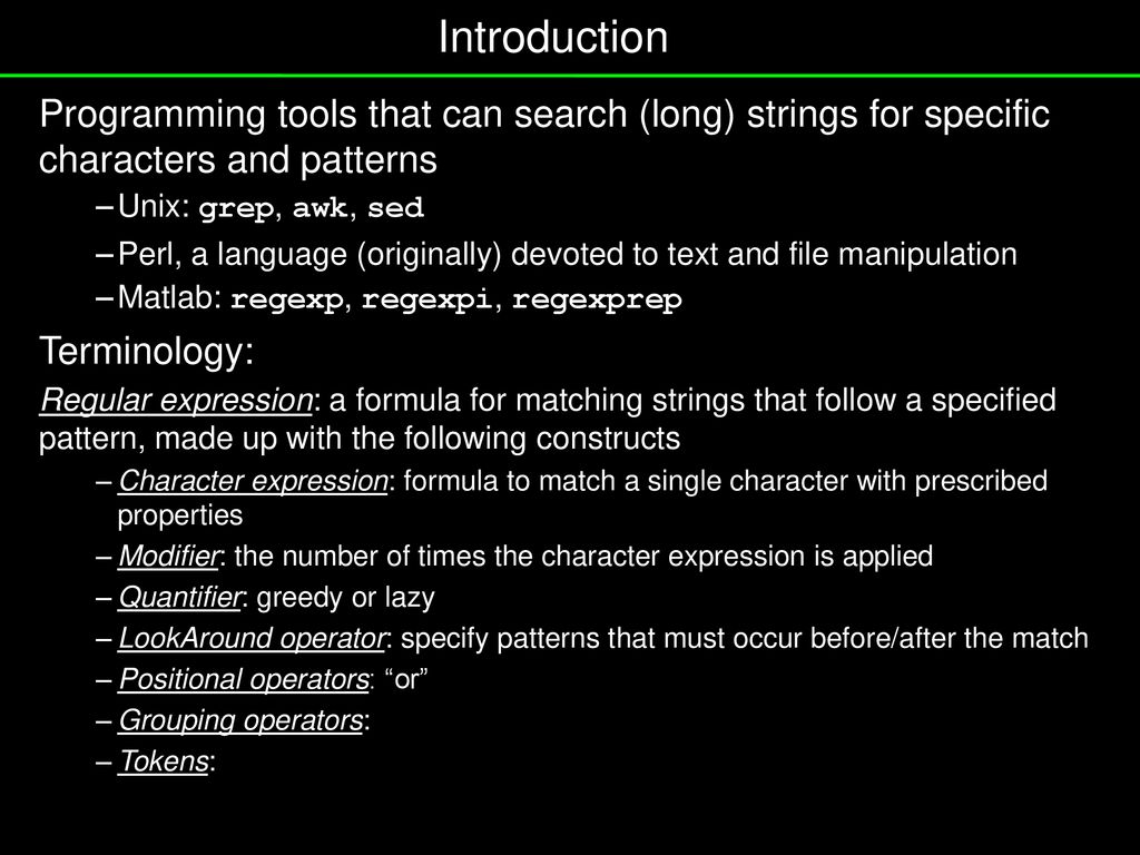 Regular expressions searching strings for patterns april 24 2008