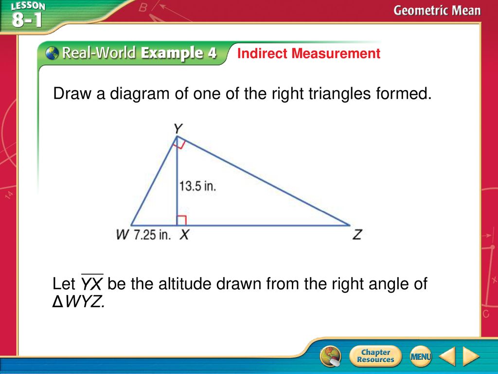 Draw a diagram of one of the right triangles formed.