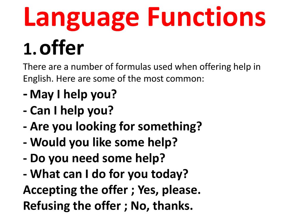 Language Functions 1. offer There are a number of formulas used when ...