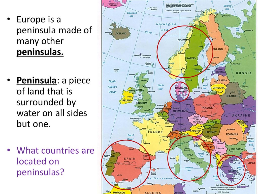 Карта полуостровов европы