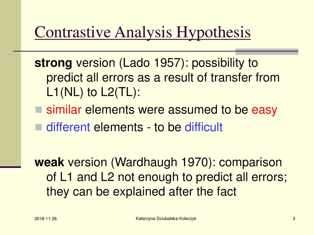 contrastive analysis hypothesis strong and weak version