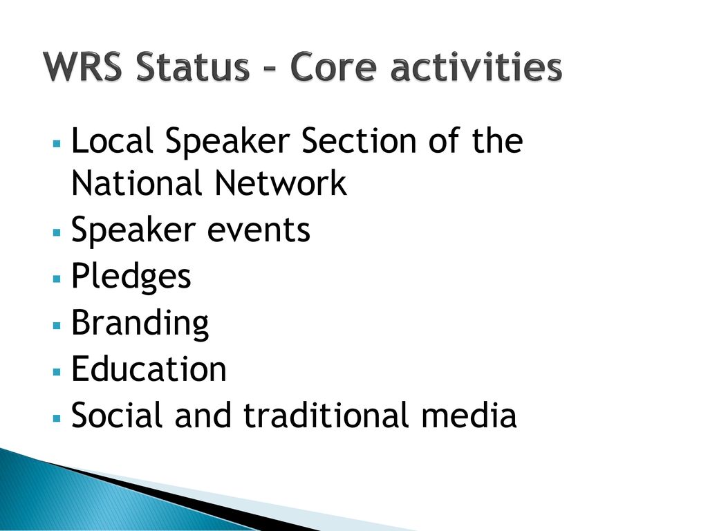 WRS Status – Core activities