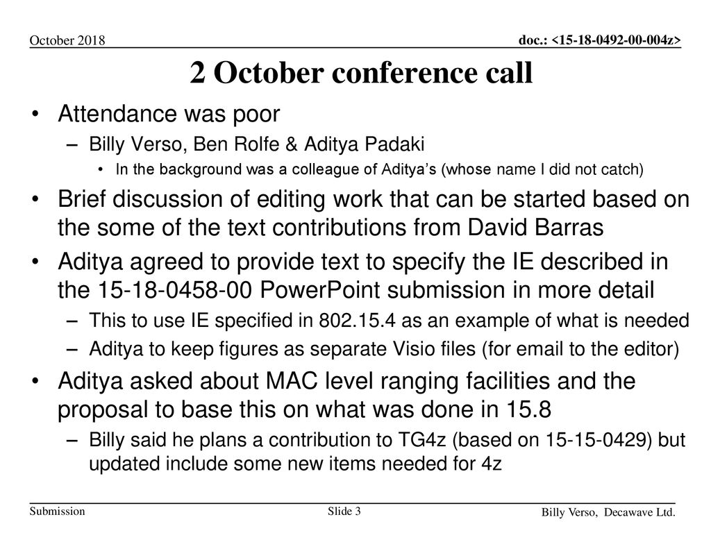 2 October conference call