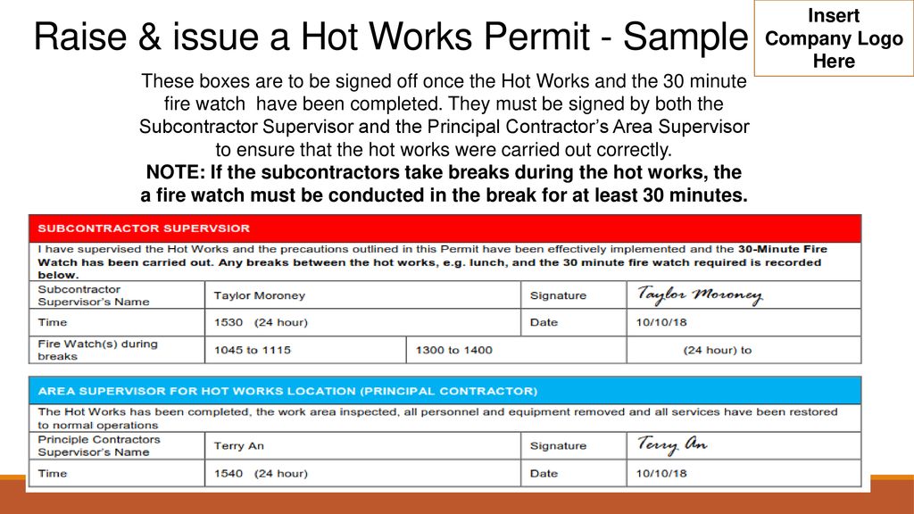 who issues a hot works permit