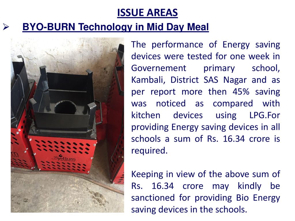 ISSUE AREAS BYO-BURN Technology in Mid Day Meal