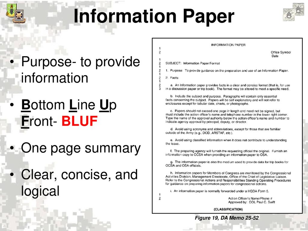 Information Paper Purpose- to provide information