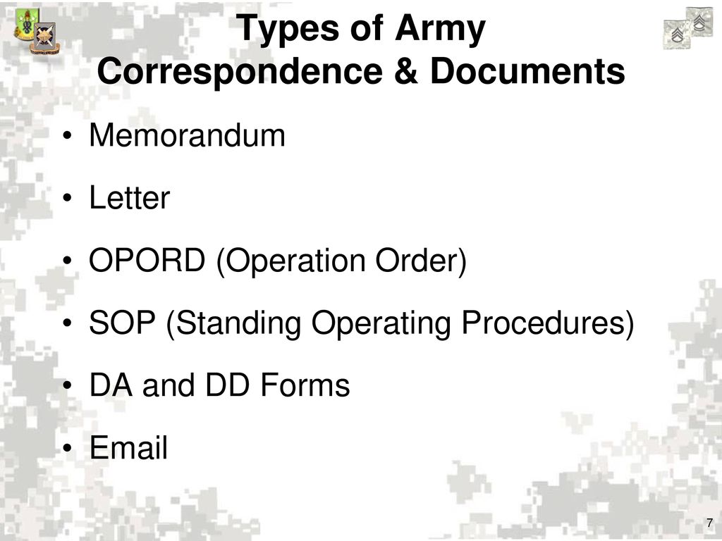 Types of Army Correspondence & Documents