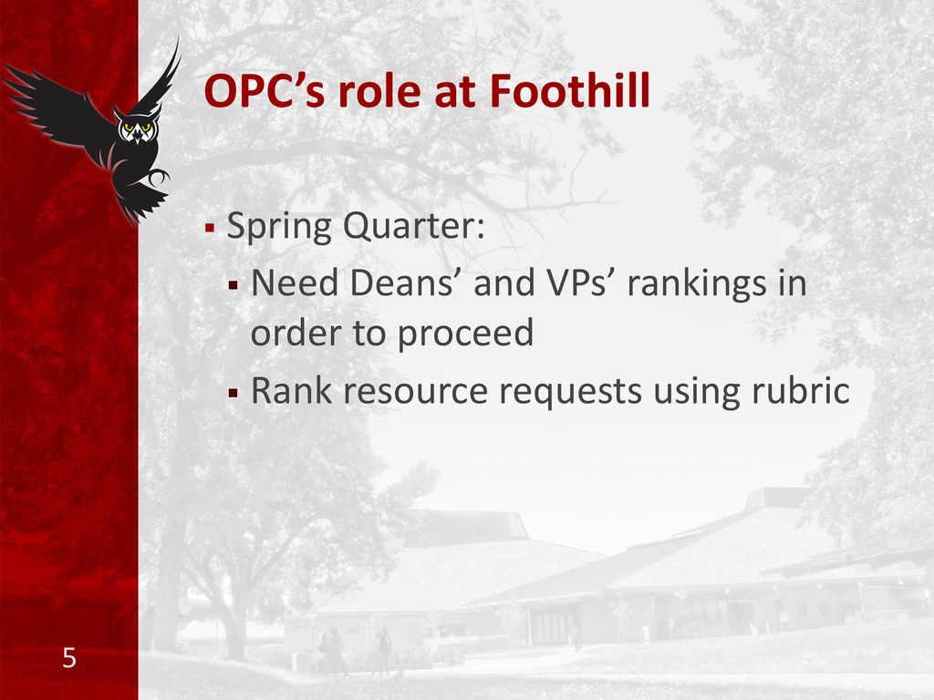 OPC’s role at Foothill Spring Quarter:
