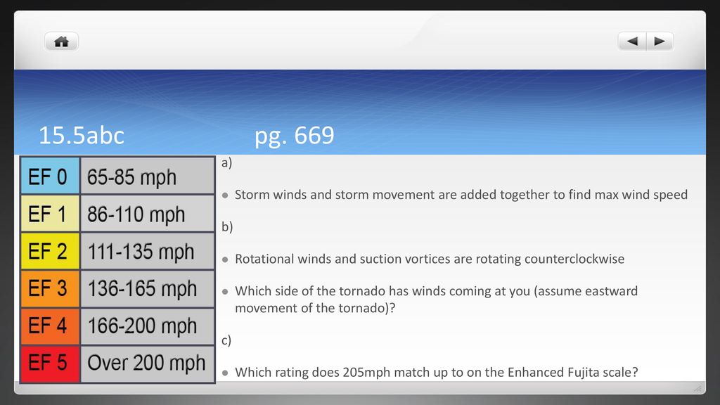 15.5abc pg. 669 a) Storm winds and storm movement are added together to find max wind speed. b)