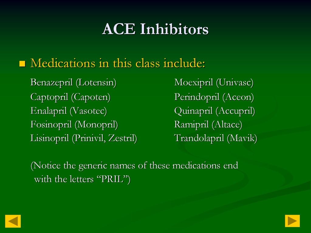 ACE Inhibitors Medications in this class include: