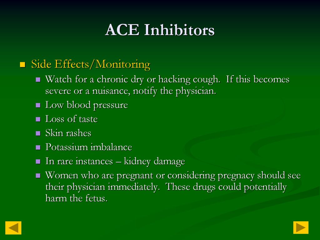 ACE Inhibitors Side Effects/Monitoring