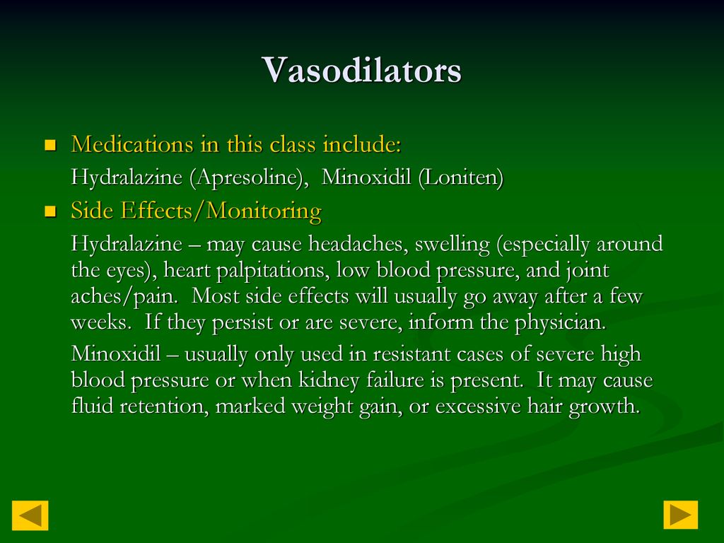 Vasodilators Medications in this class include: