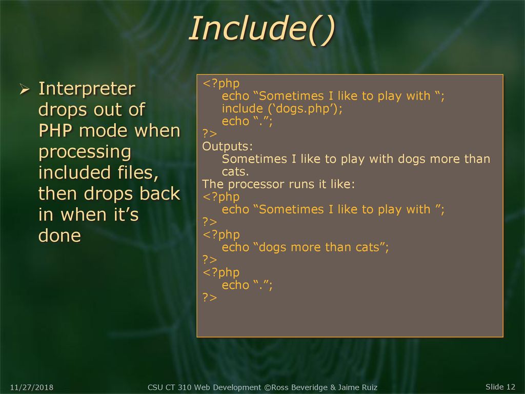 * Lecture 5 PHP Basics * Course logo spider web photograph from ...
