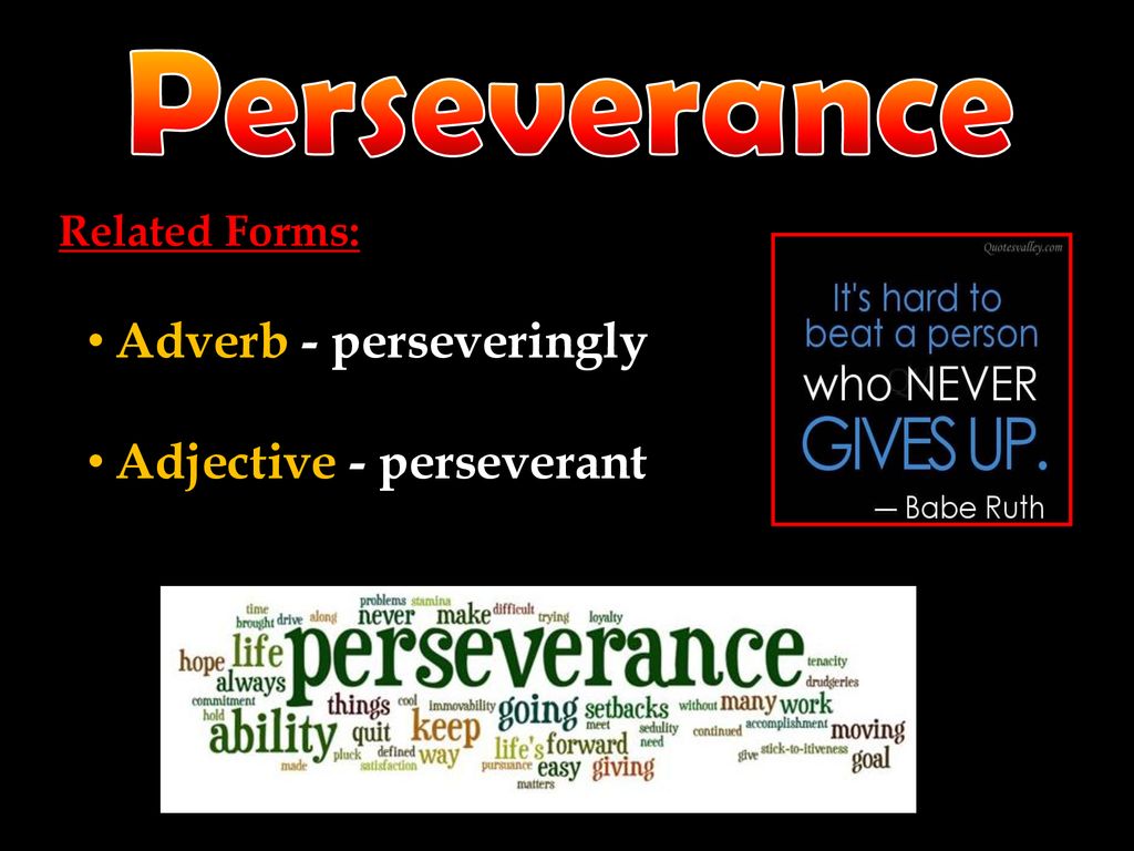 Perseverance Adverb - perseveringly Adjective - perseverant