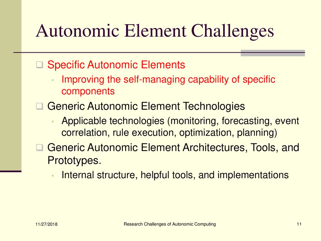 Autonomic Element Challenges
