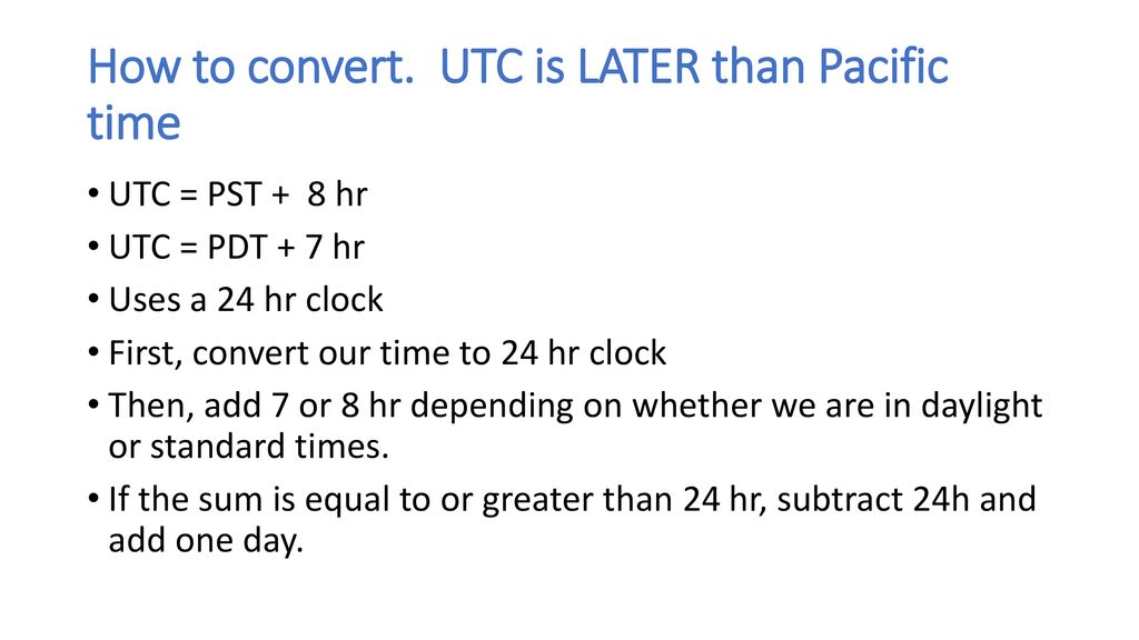 Utc To Pst Conversion Chart