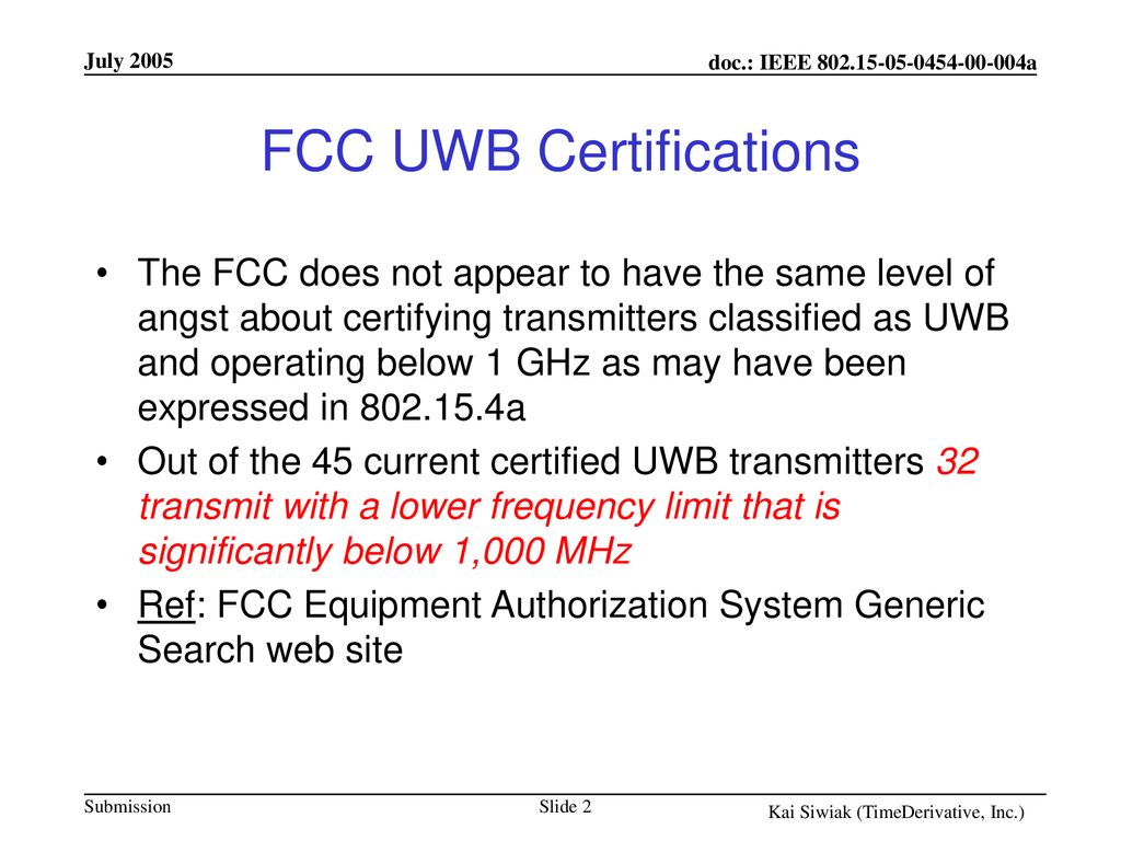 FCC UWB Certifications