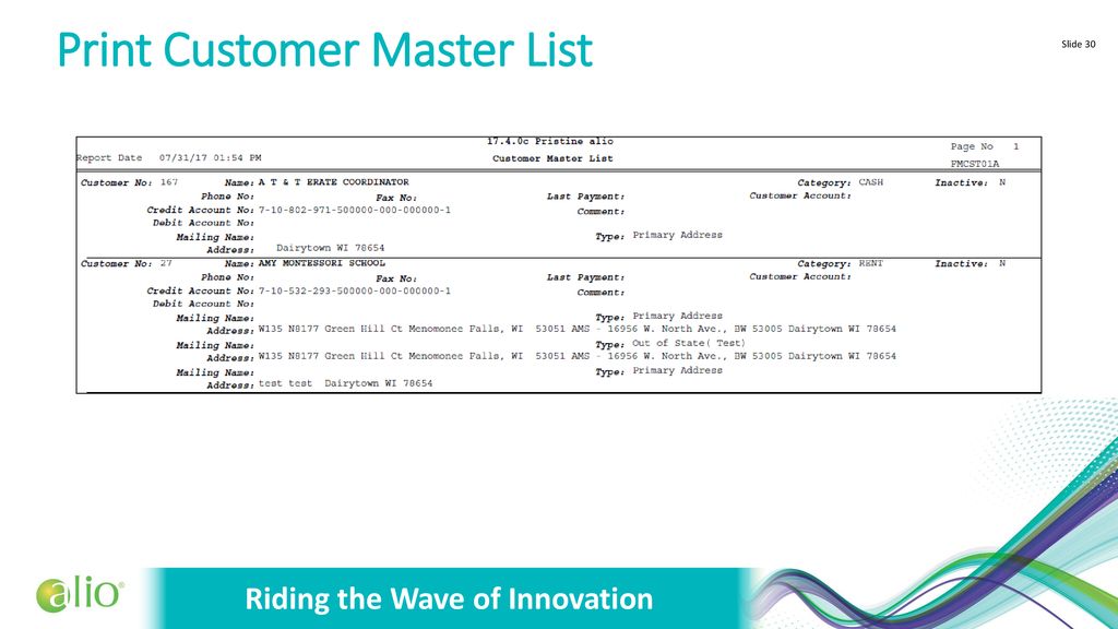 Print Customer Master List