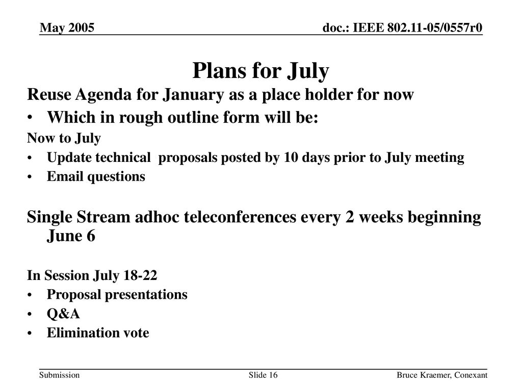 Plans for July Reuse Agenda for January as a place holder for now