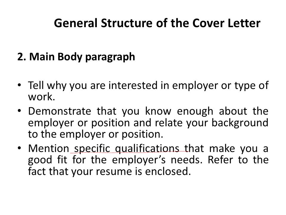 General Structure of the Cover Letter