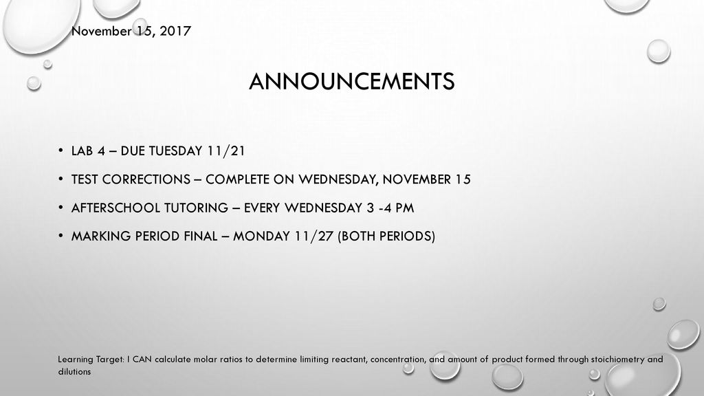announcements November 15, 2017 Lab 4 – Due Tuesday 11/21