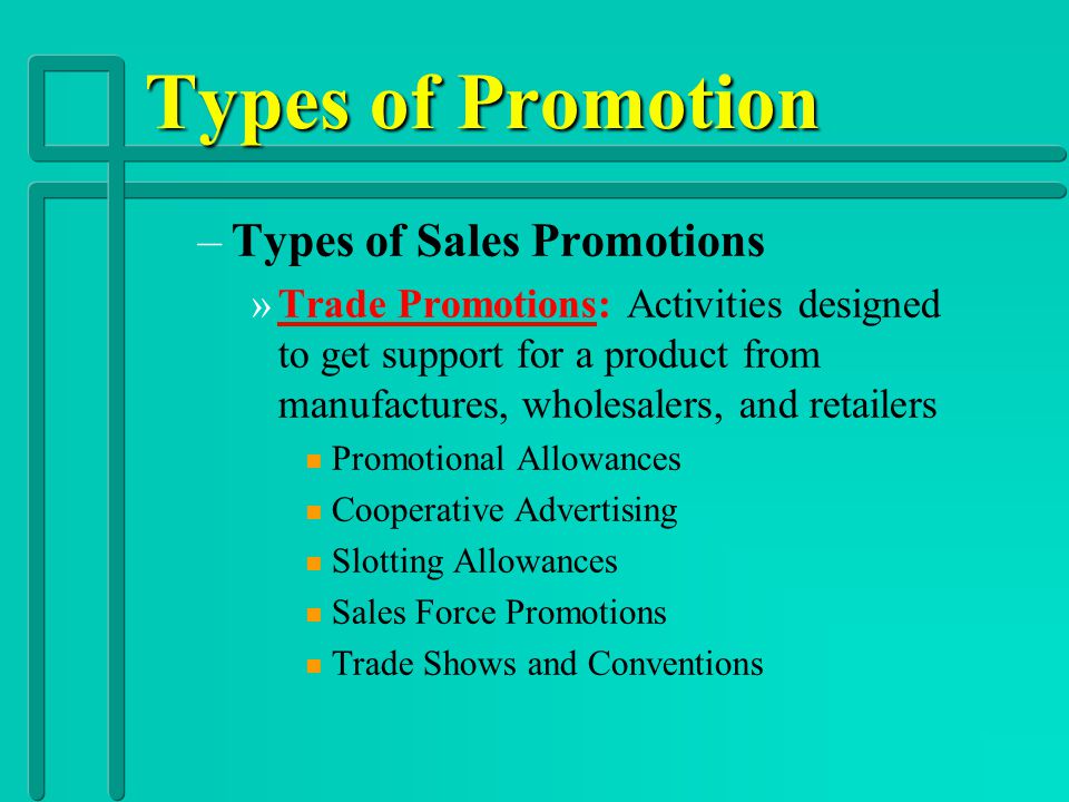 Types of Promotion Types of Sales Promotions