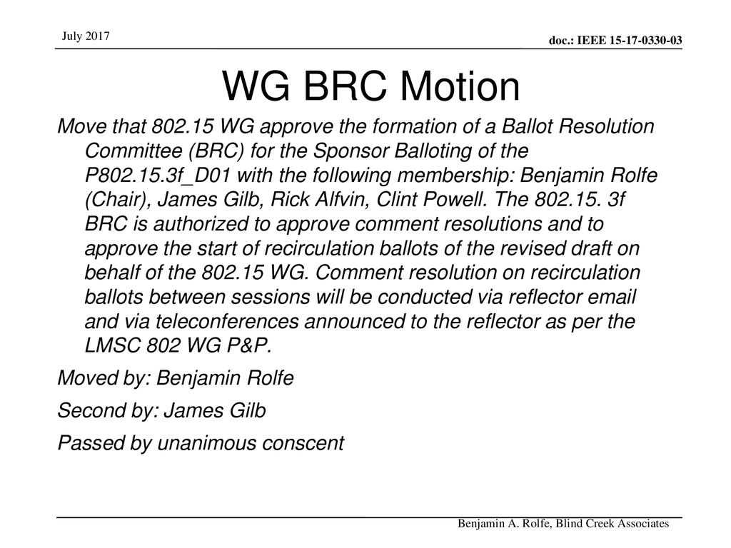 WG BRC Motion
