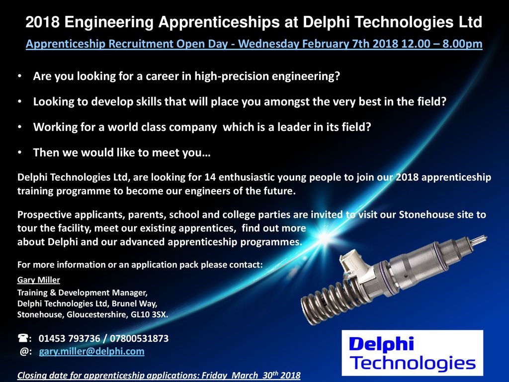 2018 Engineering Apprenticeships at Delphi Technologies Ltd