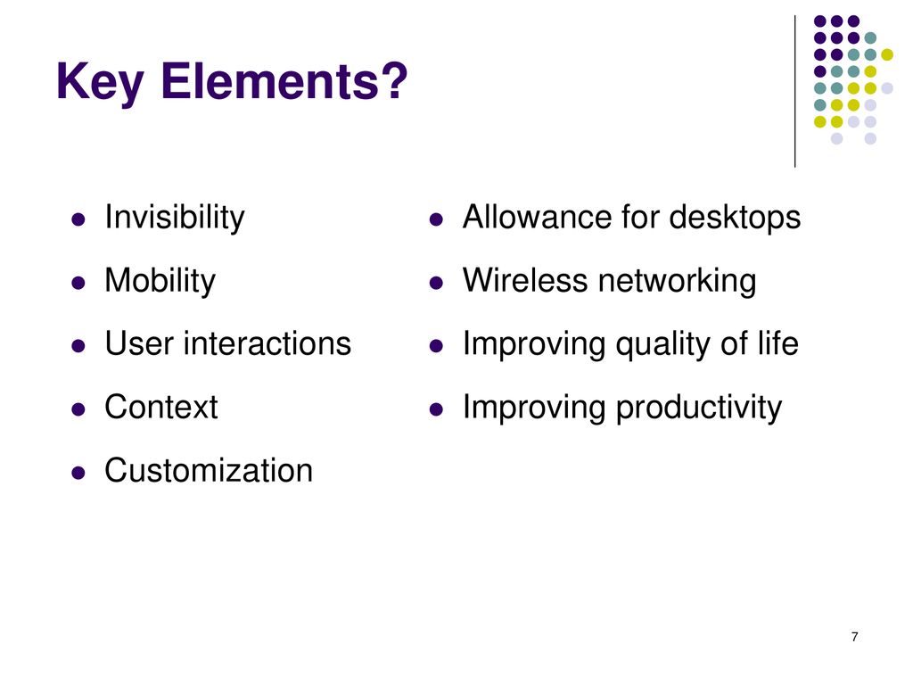 Key Elements Invisibility Mobility User interactions Context