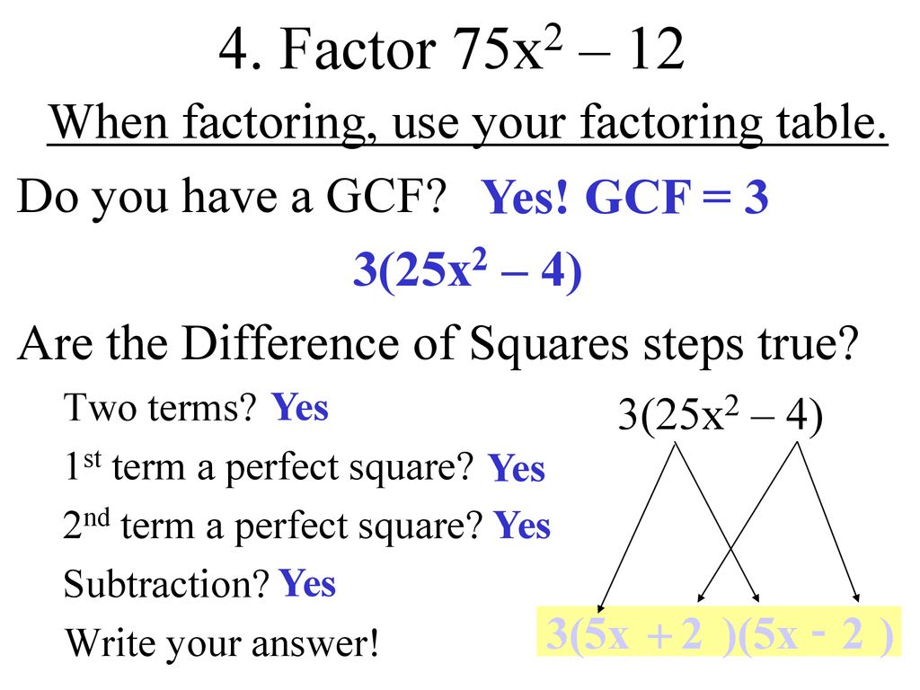 When factoring, use your factoring table.