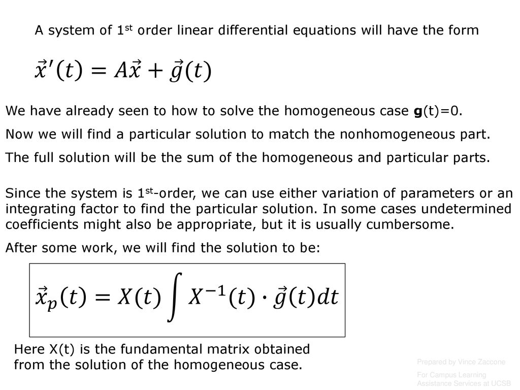 Systems Of Differential Equations Nonhomogeneous Systems Ppt Download
