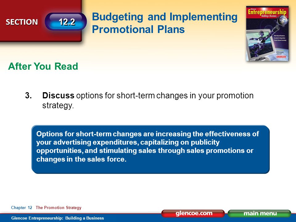 After You Read 3. Discuss options for short-term changes in your promotion strategy.