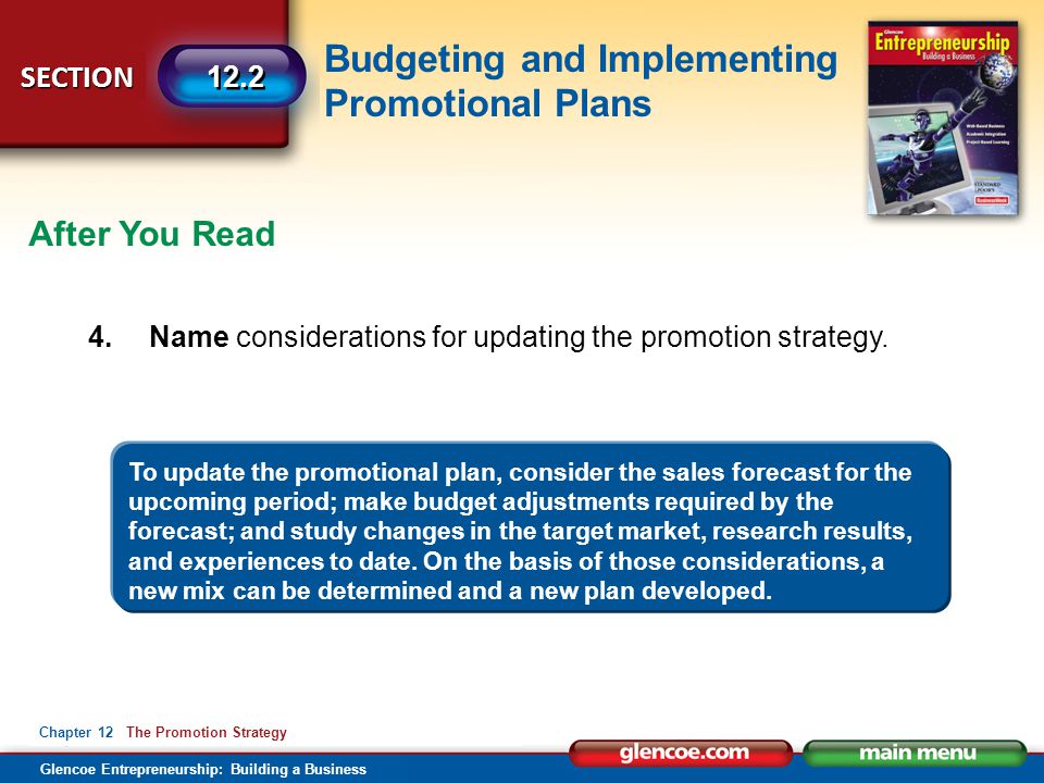 After You Read 4. Name considerations for updating the promotion strategy.