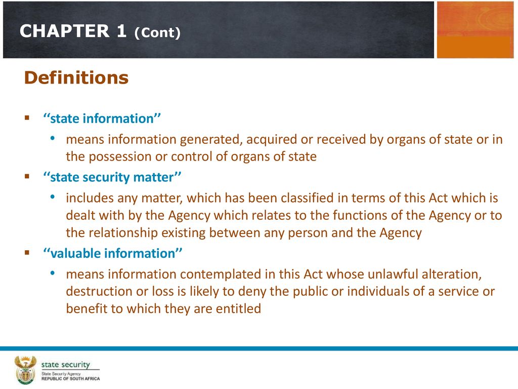 CHAPTER 1 (Cont) Definitions ‘‘state information’’