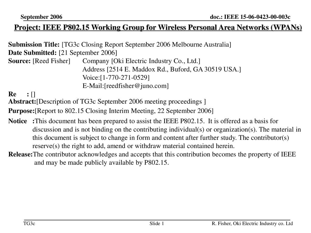 平成30年11月 doc.: IEEE /424r1. September Project: IEEE P Working Group for Wireless Personal Area Networks (WPANs)
