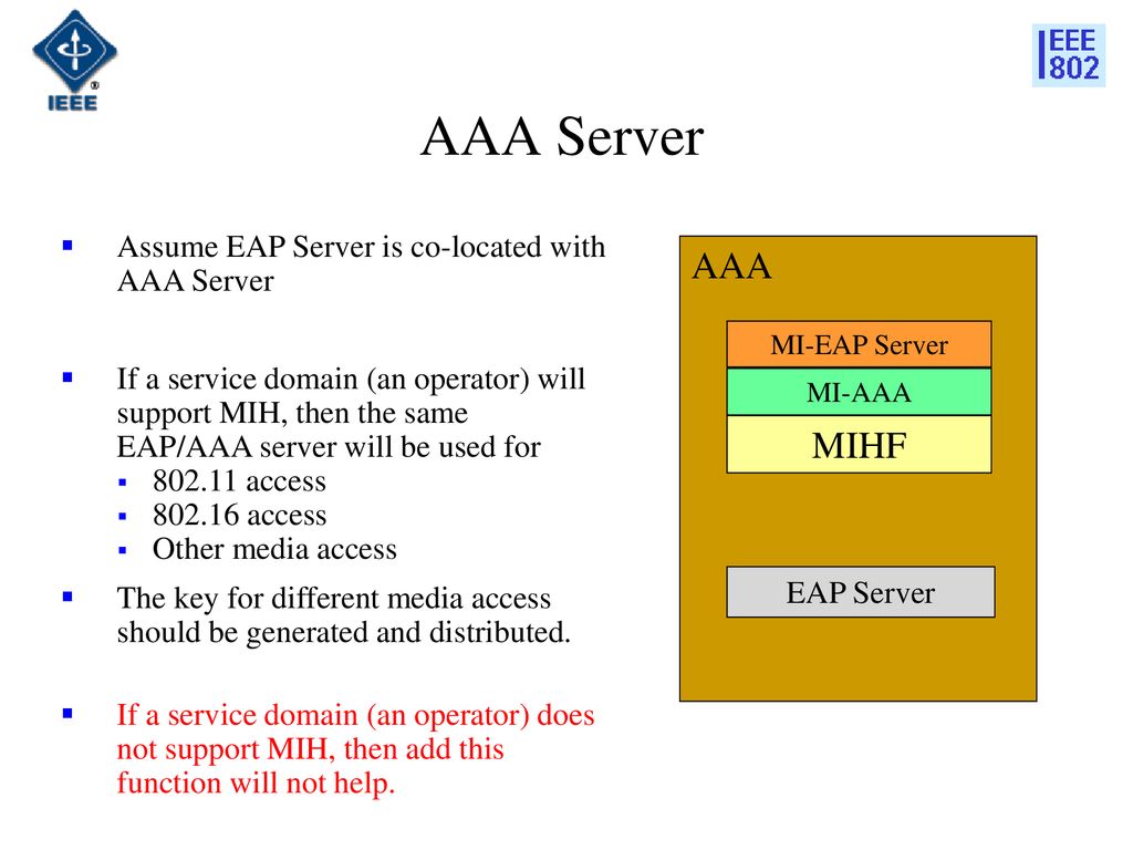 AAA Server AAA MIHF Assume EAP Server is co-located with AAA Server