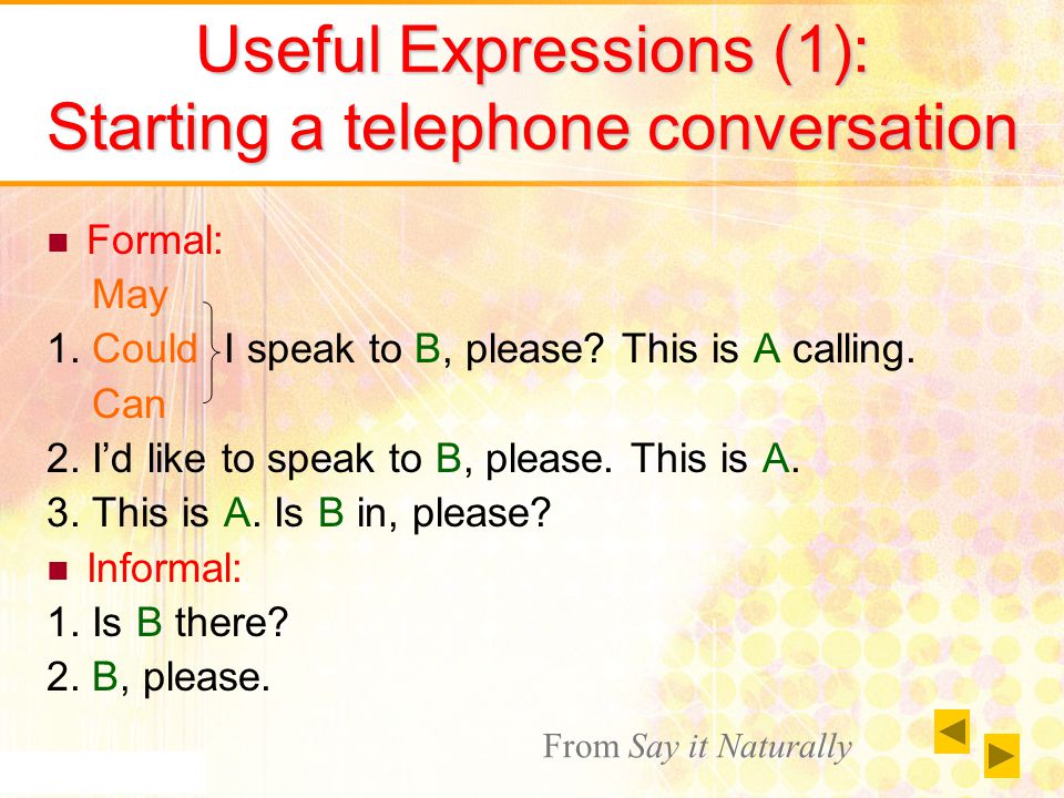 Useful Expressions (1): Starting a telephone conversation
