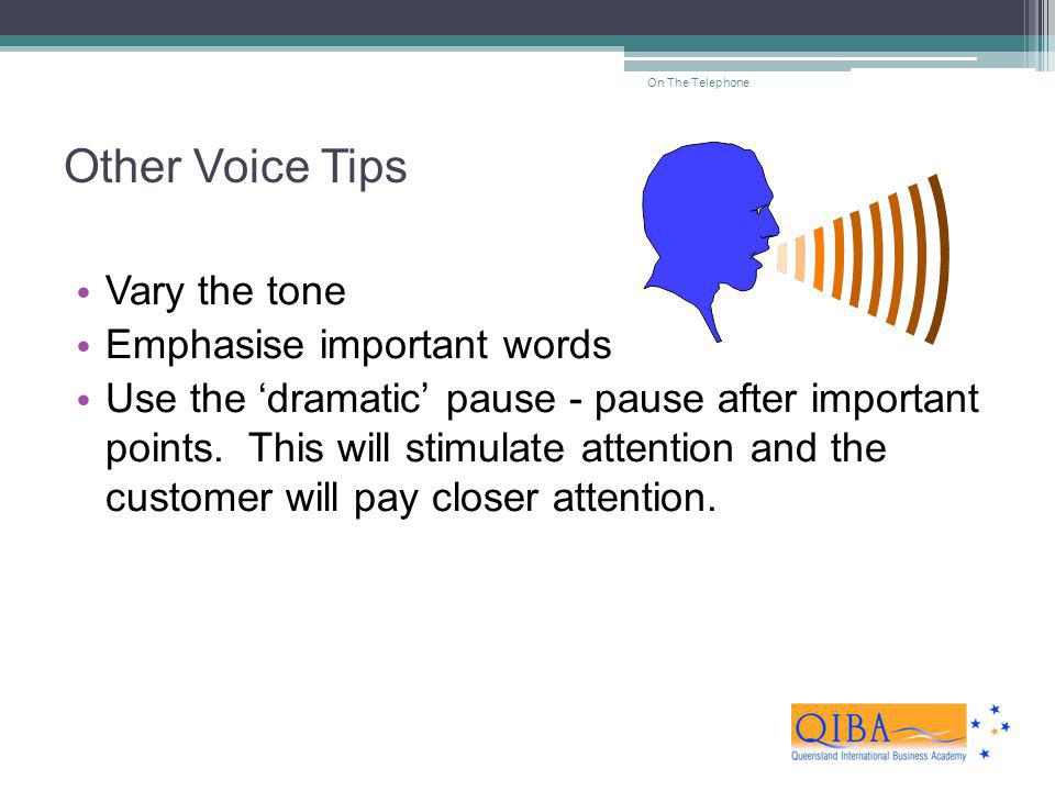 Other Voice Tips Vary the tone Emphasise important words
