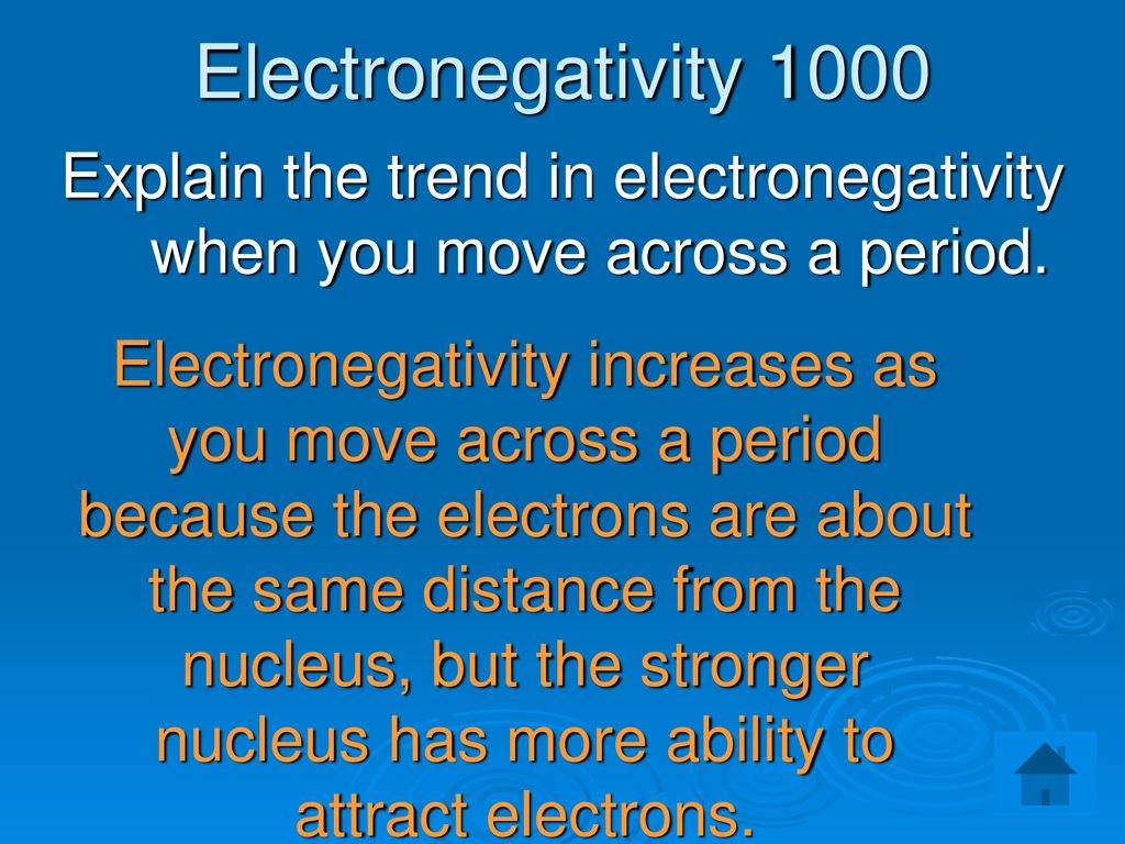 Explain the trend in electronegativity when you move across a period.