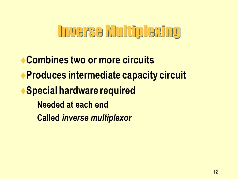 Inverse Multiplexing Combines two or more circuits
