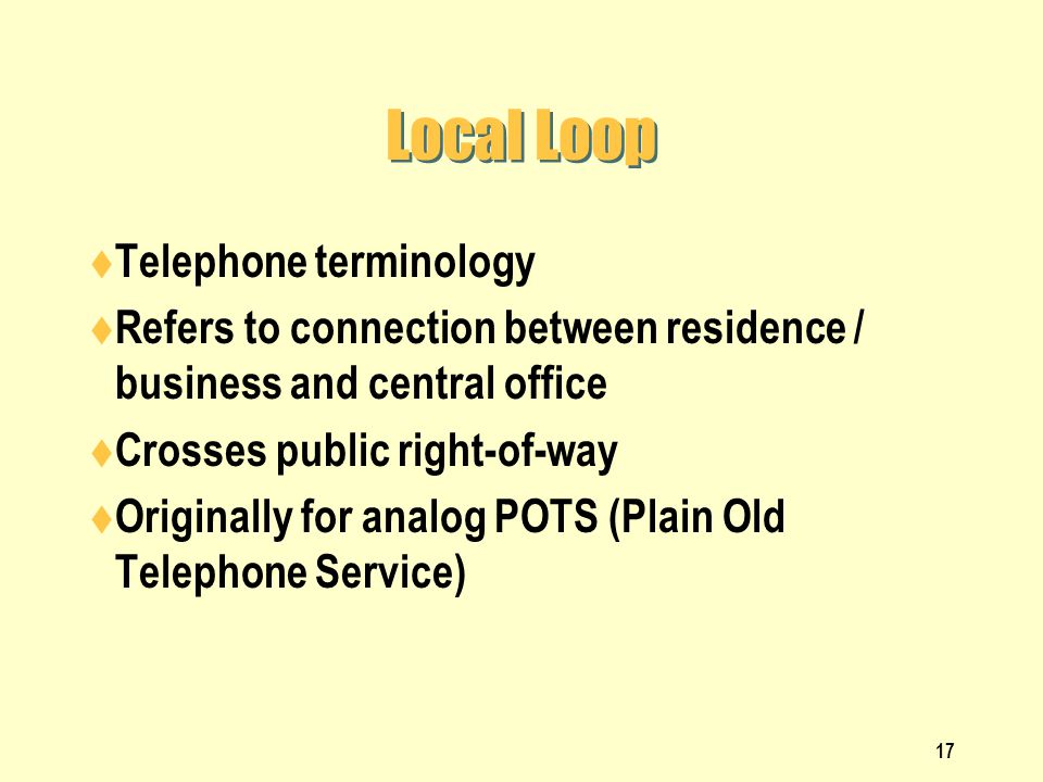 Local Loop Telephone terminology
