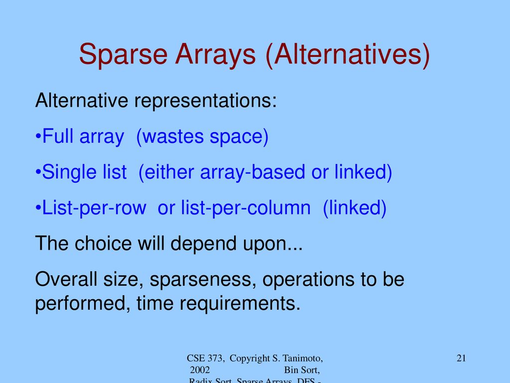 Sparse Arrays (Alternatives)