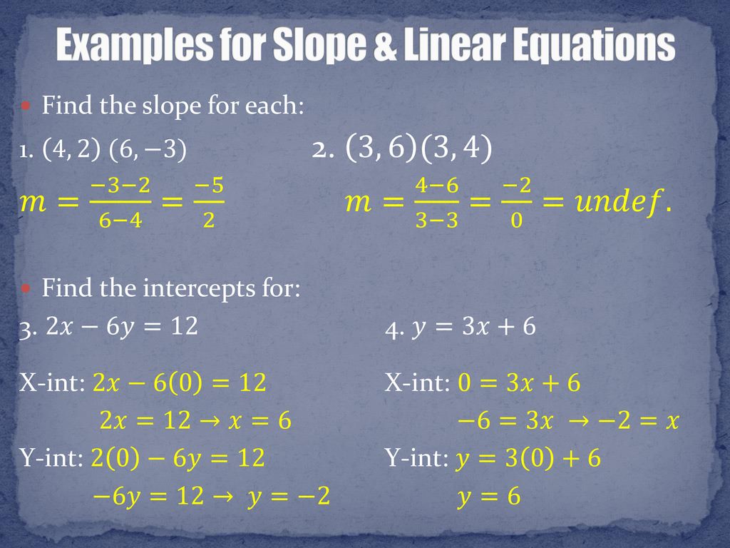 Examples for Slope & Linear Equations