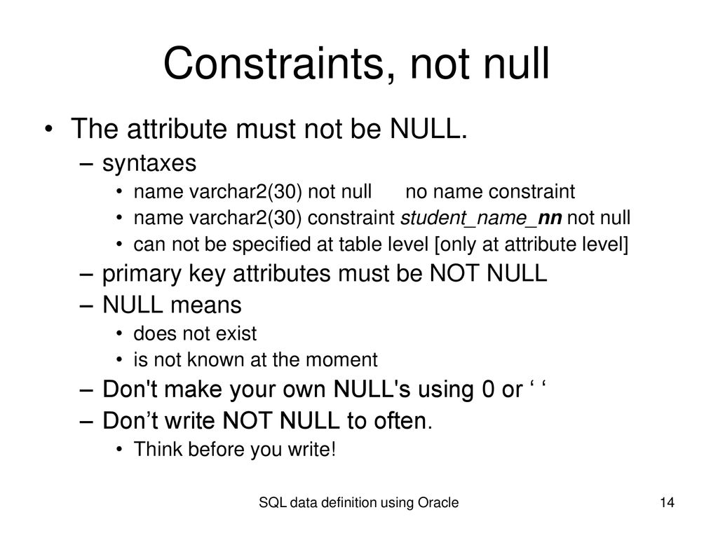 SQL data definition using Oracle - ppt download
